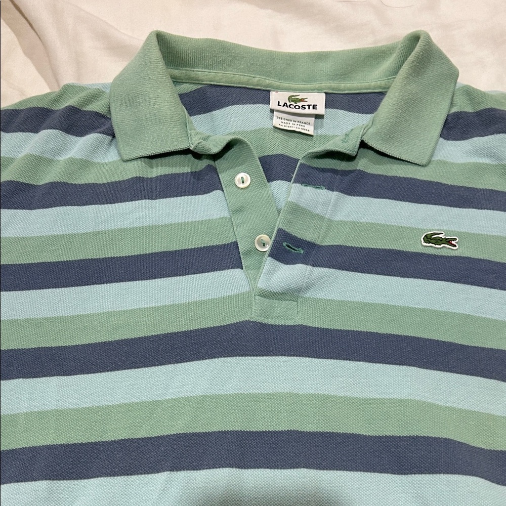 Lacoste Polo with Green and Blue Stripes